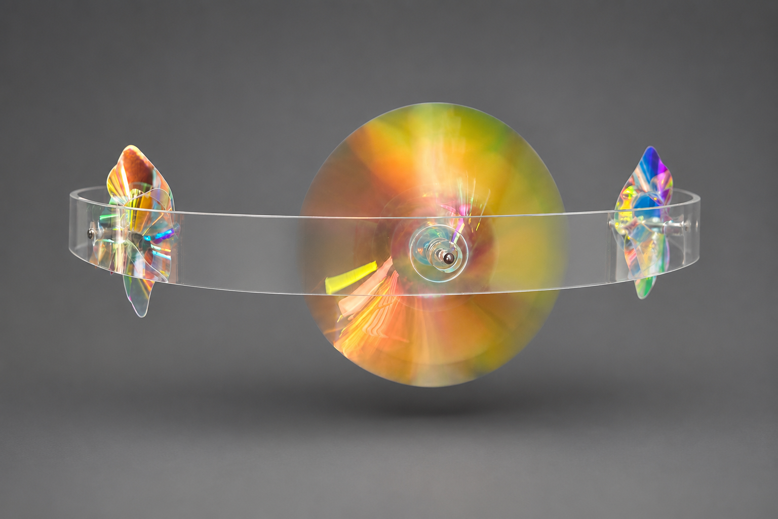 Isolated transparent airflow demonstration structure with optical rotating components